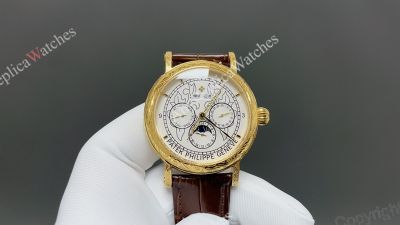Patek Philippe Complications CH29-535 Movement 42mm YG Engraved Case White Face Watch